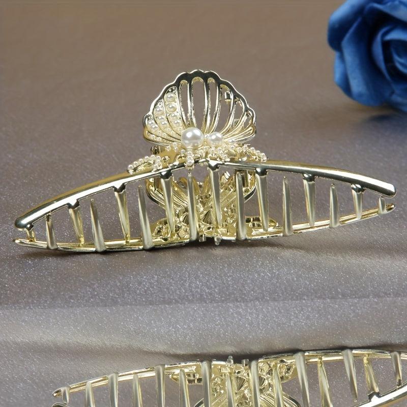 Metal Hair Claw with Faux Pearl Shark Claw Hair Accessories