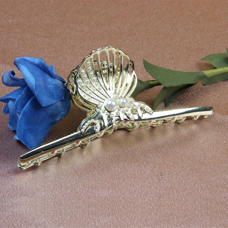 Metal Hair Claw with Faux Pearl Shark Claw Hair Accessories