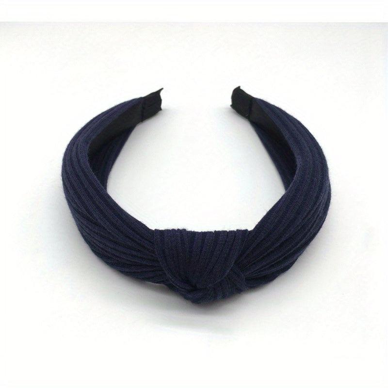 Cross Knotted Ribbed Headband Wide Fabric Headdress Solid Hair Band