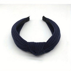 Cross Knotted Ribbed Headband Wide Fabric Headdress Solid Hair Band