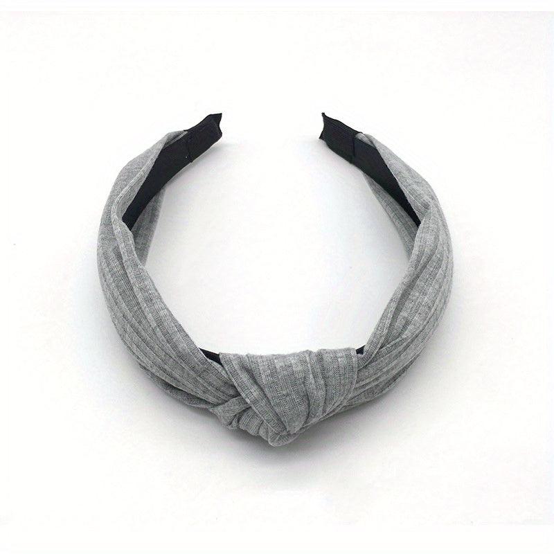Cross Knotted Ribbed Headband Wide Fabric Headdress Solid Hair Band