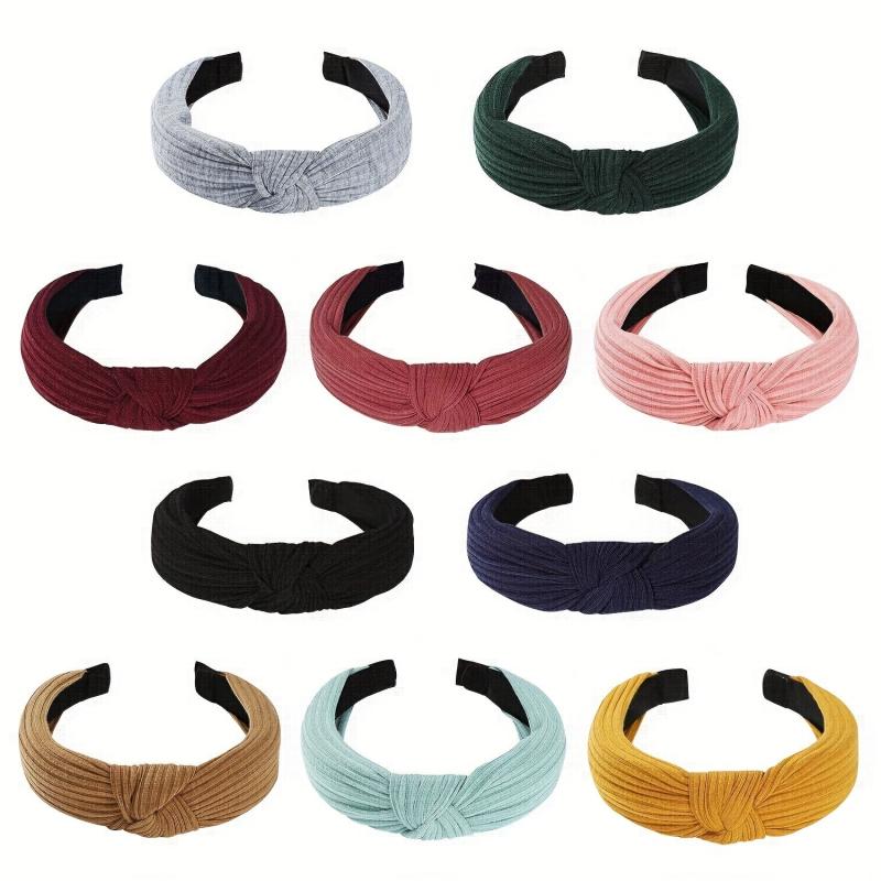 Cross Knotted Ribbed Headband Wide Fabric Headdress Solid Hair Band