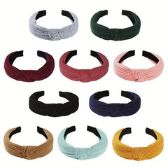 Cross Knotted Ribbed Headband Wide Fabric Headdress Solid Hair Band