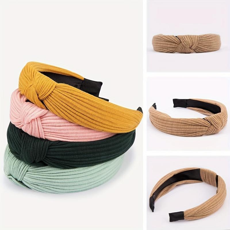 Cross Knotted Ribbed Headband Wide Fabric Headdress Solid Hair Band