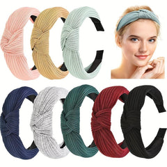 Cross Knotted Ribbed Headband Wide Fabric Headdress Solid Hair Band