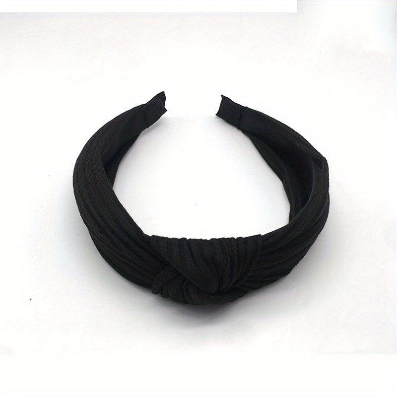 Cross Knotted Ribbed Headband Wide Fabric Headdress Solid Hair Band