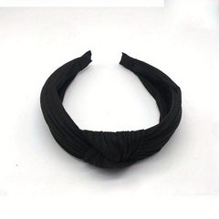 Cross Knotted Ribbed Headband Wide Fabric Headdress Solid Hair Band