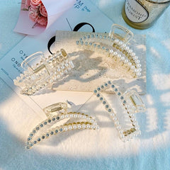 Rhinestone Faux Pearl Hair Claw for Women