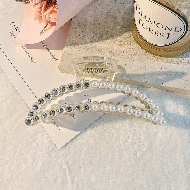 Rhinestone Faux Pearl Hair Claw for Women