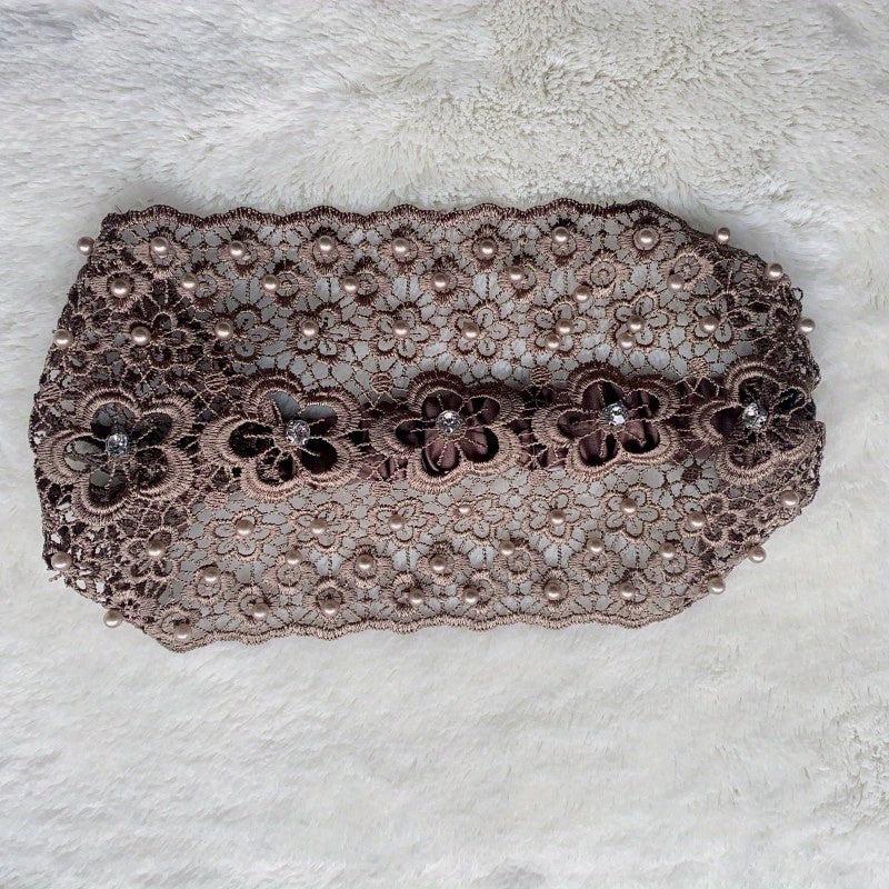 Floral Lace Hair Band Retro Wide Mesh Headdress Headwear Rhinestone Decor