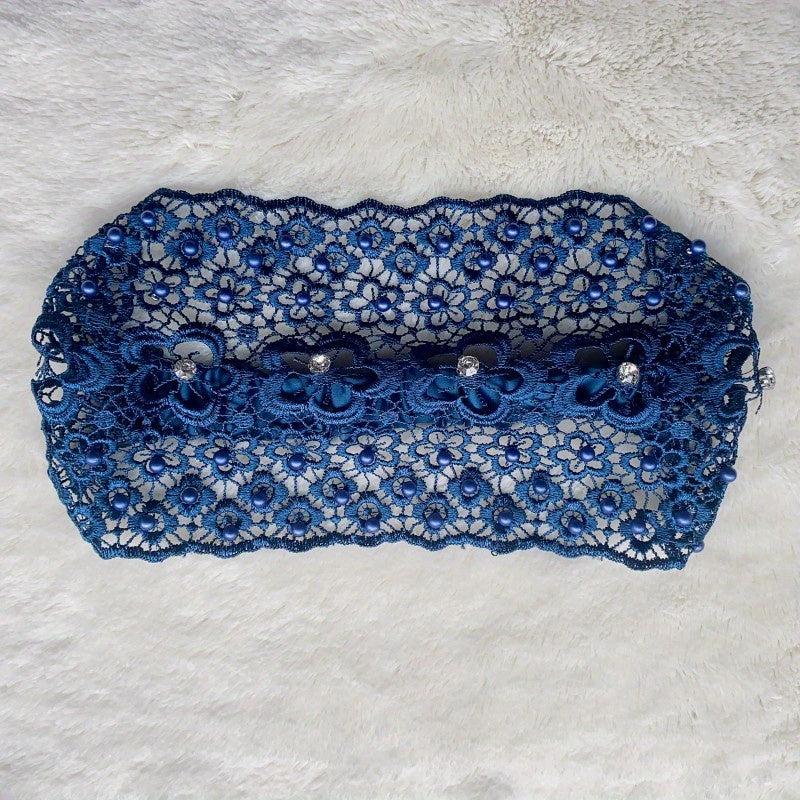 Floral Lace Hair Band Retro Wide Mesh Headdress Headwear Rhinestone Decor