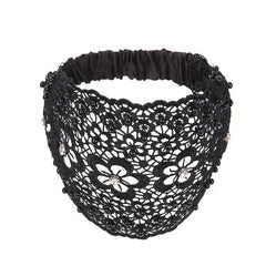 Floral Lace Hair Band Retro Wide Mesh Headdress Headwear Rhinestone Decor