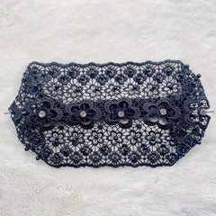 Floral Lace Hair Band Retro Wide Mesh Headdress Headwear Rhinestone Decor