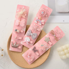 5pcs Girls Sparkling Shinning Hair Clips Plush Snowflake Bow Hairpin