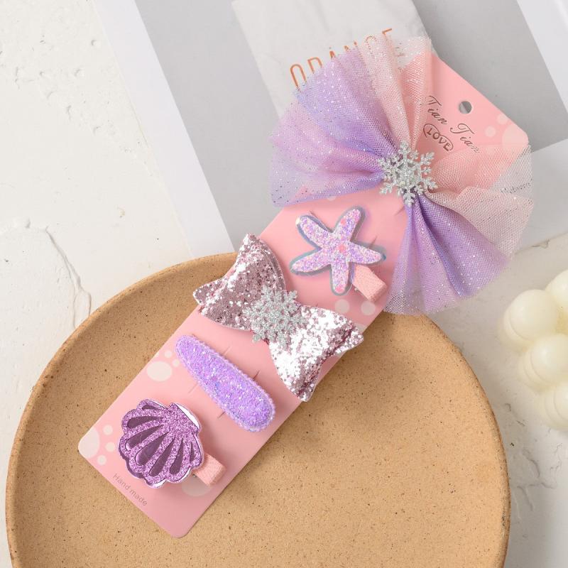 5pcs Girls Sparkling Shinning Hair Clips Plush Snowflake Bow Hairpin