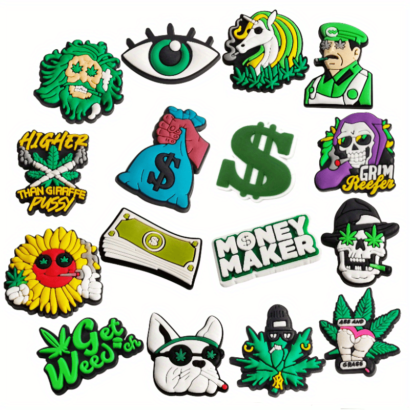 16Pcs Green Shoe Charms Cartoon Clogs Sandal PVC Shoe Decoration