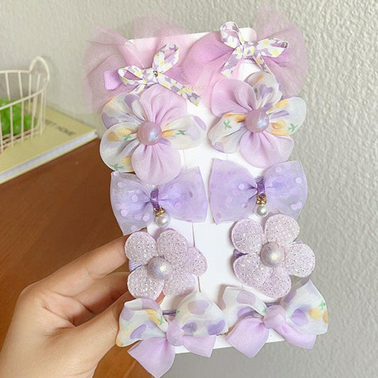 10pcs Baby Girls Hair Clip Mesh Bow Hair Clip Colorful Flower Duck Billed Clip