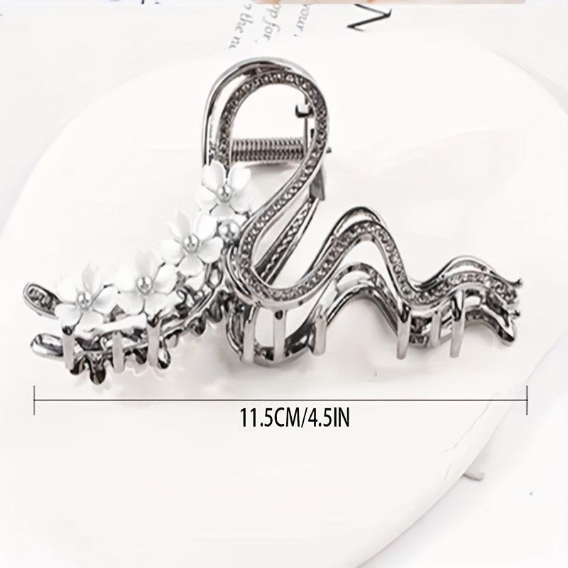 Alloy Antique Floral Clip Zircon Hair Clip Retro Pear Blossom Curved Clip