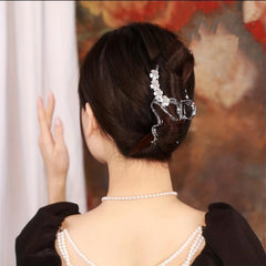 Alloy Antique Floral Clip Zircon Hair Clip Retro Pear Blossom Curved Clip