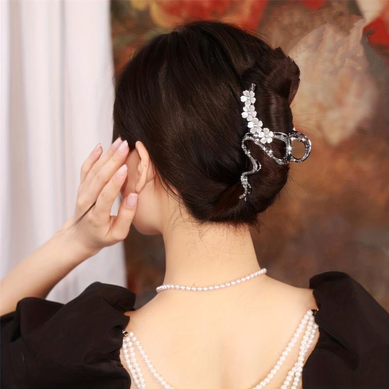 Alloy Antique Floral Clip Zircon Hair Clip Retro Pear Blossom Curved Clip