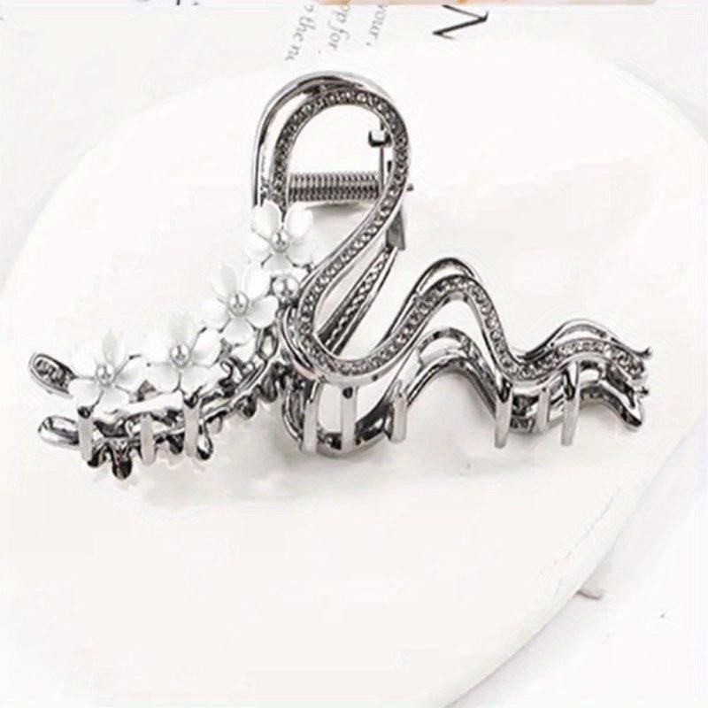 Alloy Antique Floral Clip Zircon Hair Clip Retro Pear Blossom Curved Clip