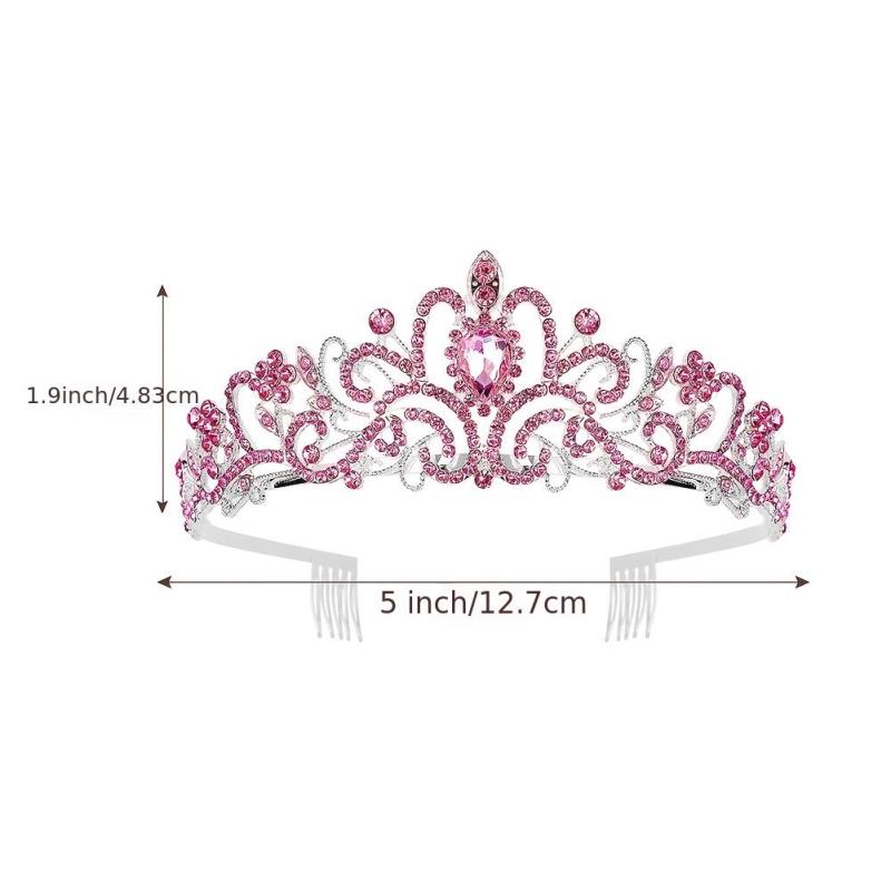 Pink Crystal Tiara Crown Women Girls With Combs