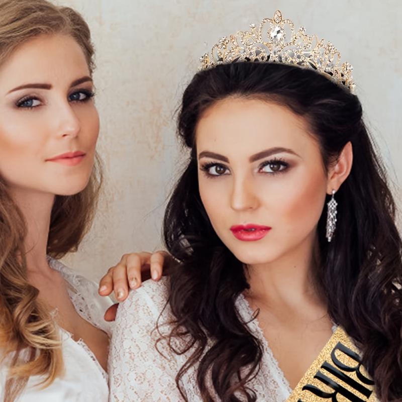 Pink Crystal Tiara Crown Women Girls With Combs