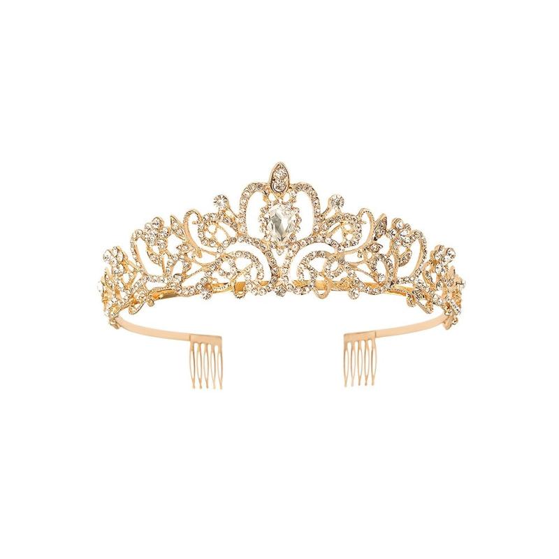 Pink Crystal Tiara Crown Women Girls With Combs