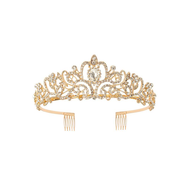 Pink Crystal Tiara Crown Women Girls With Combs