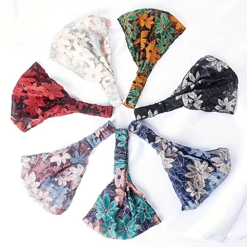 Floral Lace Headband Wide Brim Sports Turban Hair Band