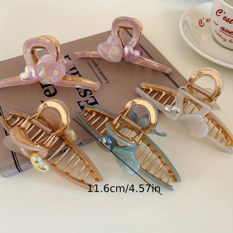 Large Heart Shape Hair Claw Acetate Shark Claw Ponytail Holder