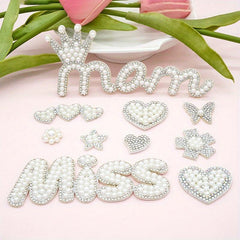 10pcs Pearl Rhinestone Stickers Clothing Bag Patches Non-woven Decor