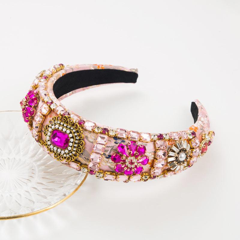 Rhinestone Wide Headband for Women Crystal Padded Hairband