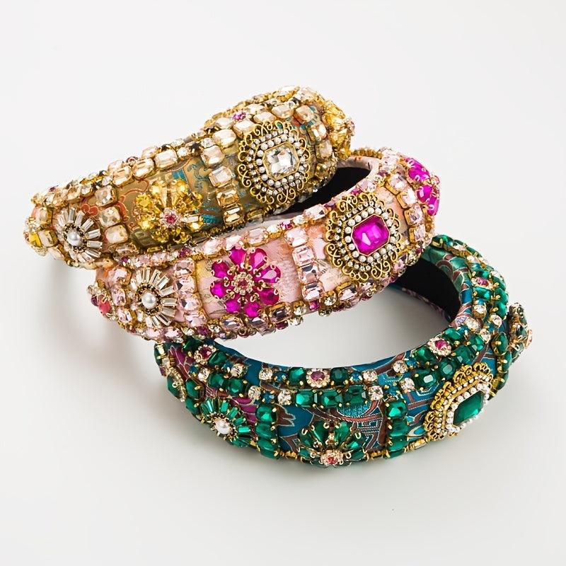 Rhinestone Wide Headband for Women Crystal Padded Hairband