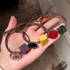 Hair Rope Candy Square Hair Ring Rhinestone Women's Rubber Band