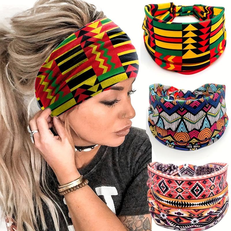Geometric Print Boho Headband Elastic Hair Band Yoga Sport Head Wrap