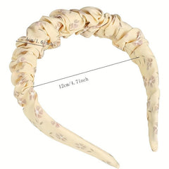 Floral Print Ruched Ruffled Headband Sweet Headdress Wide Head Hoop