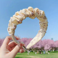 Floral Print Ruched Ruffled Headband Sweet Headdress Wide Head Hoop