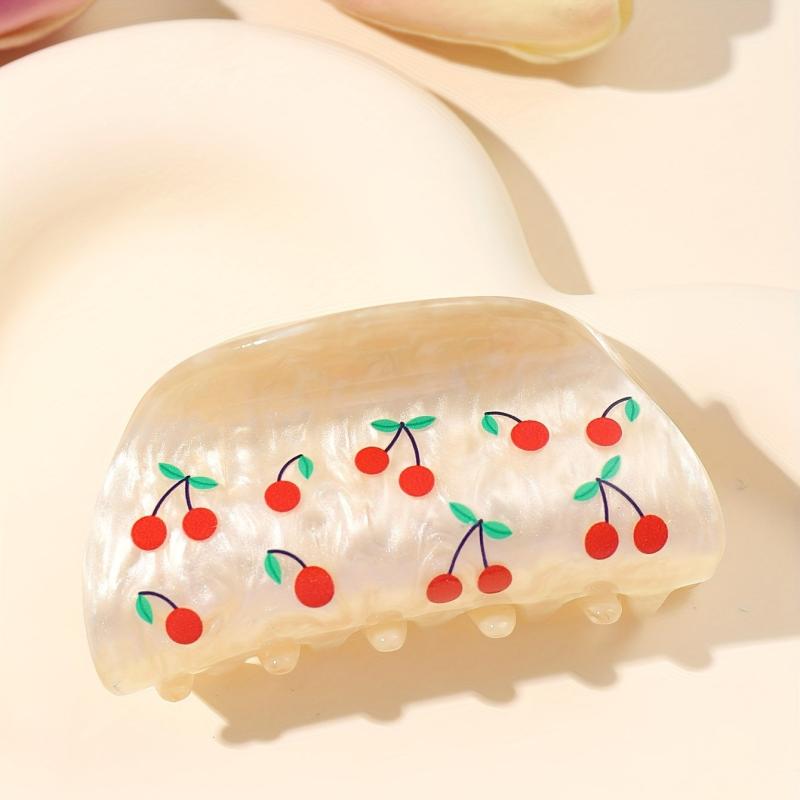 Cherry Pattern Hair Claw Style Hair Claw Women Girls Ponytail Holder Clip