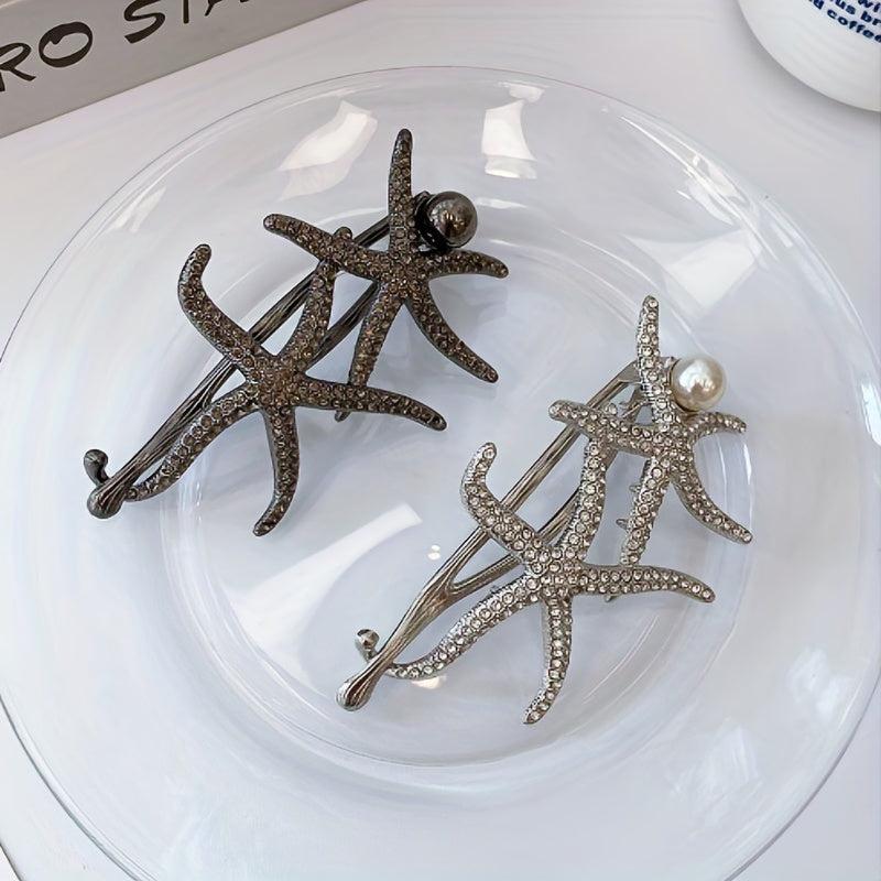 Starfish Rhinestone Hair Clip Set Faux Pearl Hair Accessories