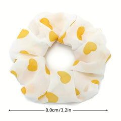 5pcs Heart Pattern Chiffon Scrunchies Silky Hair Tie Elastic Ponytail Holder