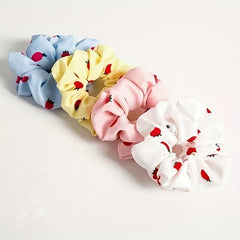 5pcs Heart Pattern Chiffon Scrunchies Silky Hair Tie Elastic Ponytail Holder