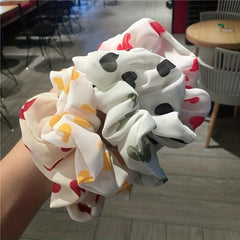 5pcs Heart Pattern Chiffon Scrunchies Silky Hair Tie Elastic Ponytail Holder