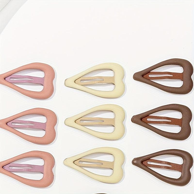 10pcs Heart Hair Pin Solid Snap Clip Non Slip Hair Accessory