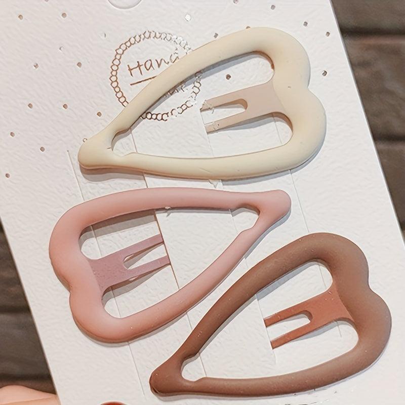10pcs Heart Hair Pin Solid Snap Clip Non Slip Hair Accessory