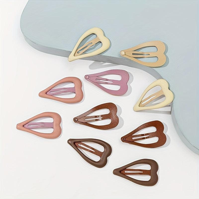 10pcs Heart Hair Pin Solid Snap Clip Non Slip Hair Accessory
