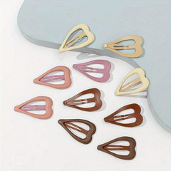 10pcs Heart Hair Pin Solid Snap Clip Non Slip Hair Accessory