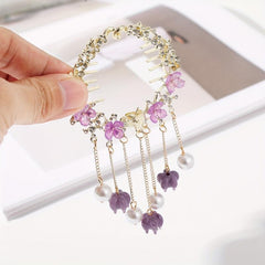 Tassel & Flower Hair Claw Rhinestone Hair Clip