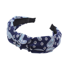 Boho Paisley Print Hair Band Cross Knotted Headband Wide Headdress