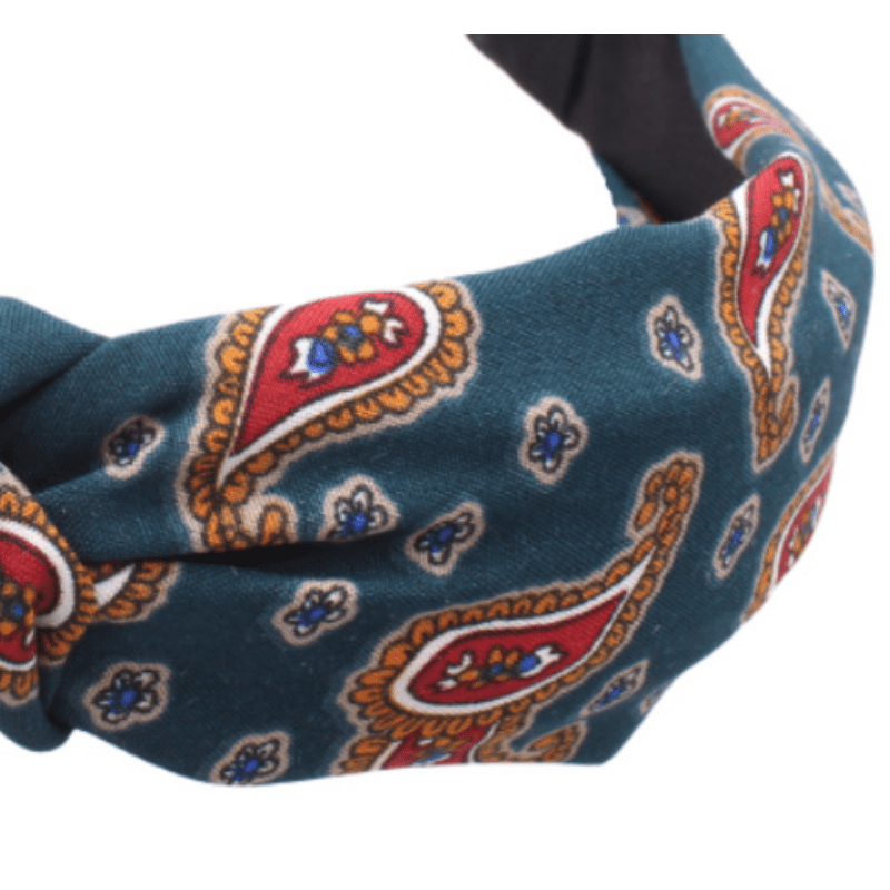 Boho Paisley Print Hair Band Cross Knotted Headband Wide Headdress